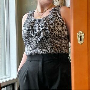 White House Black Market Polka Dot ruffle neck Blouse- size large